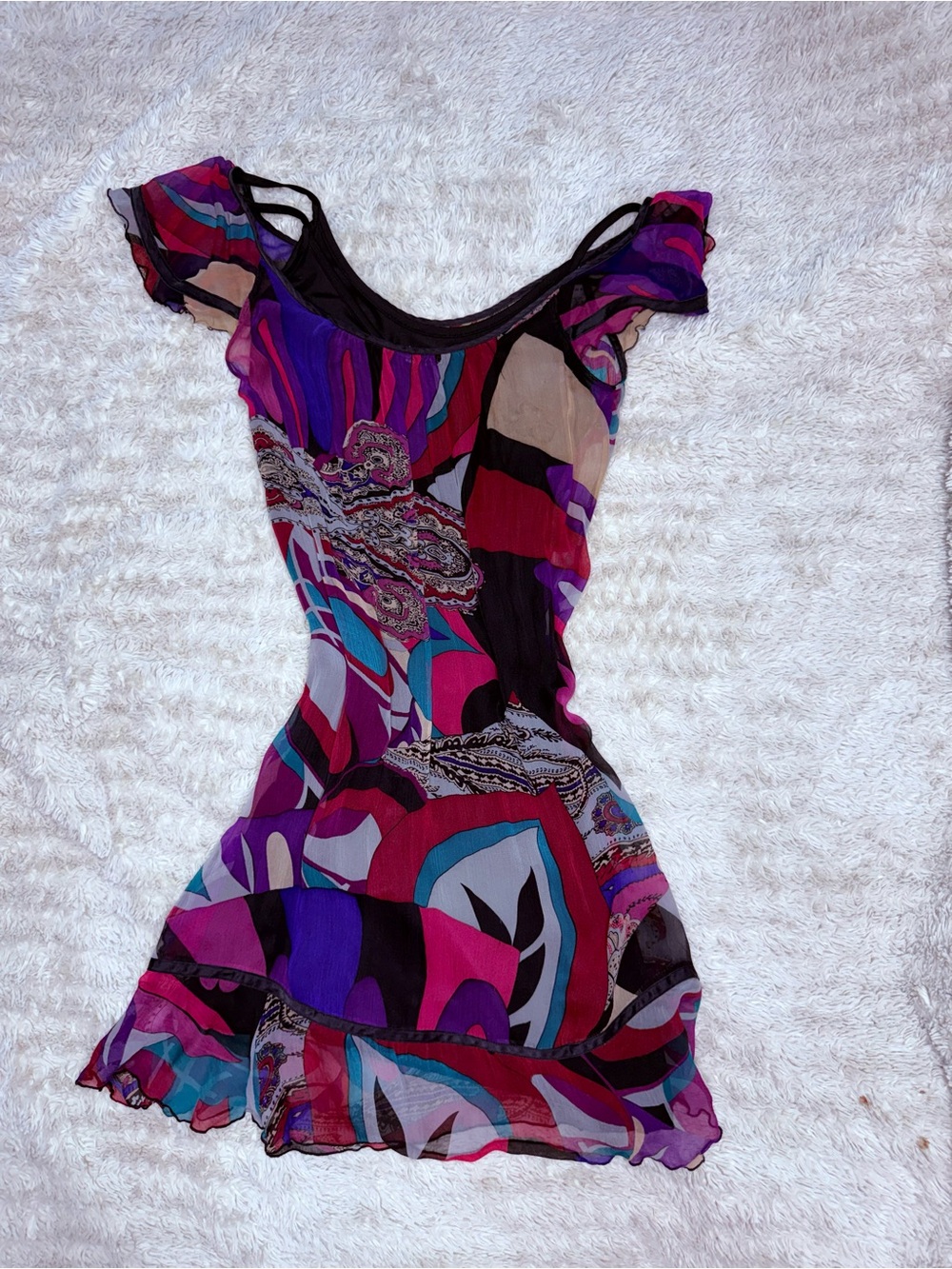 Vintage Silk Paisley Print Boho Dress Vibrant Purple & Pink